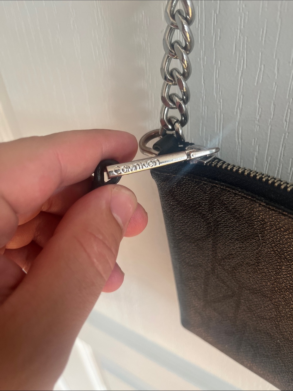 Calvin Klein Black Monogram Crossbody Bag with Silver Chain - Picture 3 of 6